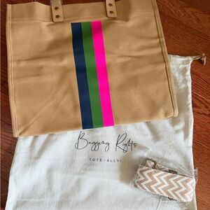 NEW Tan Tote Bag with Colorful Stripes
